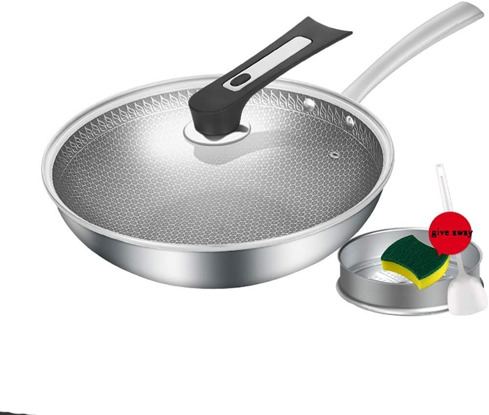 Wok do indukcji Wok ze stali nierdzewnej 32cm Wok No Smoke Non-stick Patelnia indukcyjna Patelnia Kuchenka Naczynia kuchenne