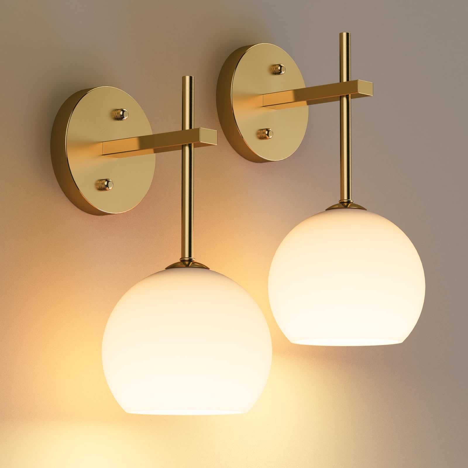 LABOREDUCER Rechargeable Wall Lights, 2 Pack, 12 RGB & Dimmable, Gold