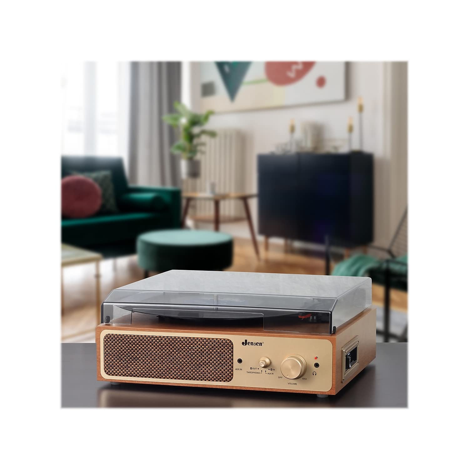 Jensen Stereo Turntable with Stereo Speakers and Dual Bluetooth Transmit/Receive (JTA-245)