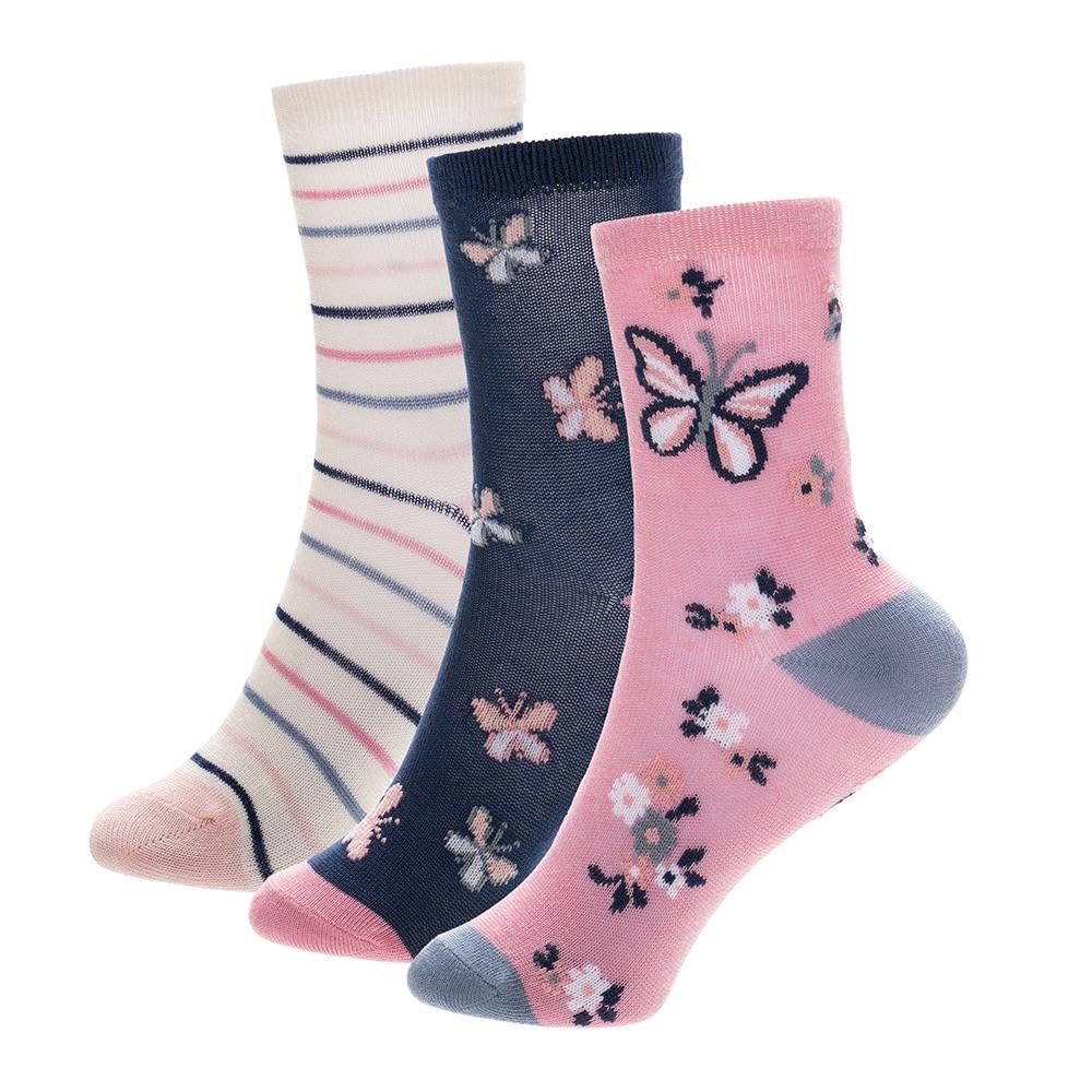 A2Z 4 Kids Girls Bamboo Socks 3 Pack - Socks AZ1410 Butterfly 3 Pack 7-10