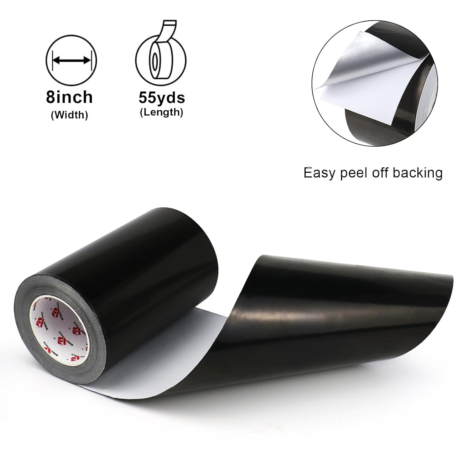 BOMEI PACK Black Aluminum Tape, 8 Inch x 165 Foot, Waterproof, Black Foil Tape for HVAC, Air Ducts, Pipe, Metal Repair