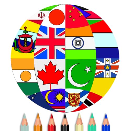 Flags Color by Number - Nations Paint + Glitter + Crayon + Oil Paint Coloring Pages