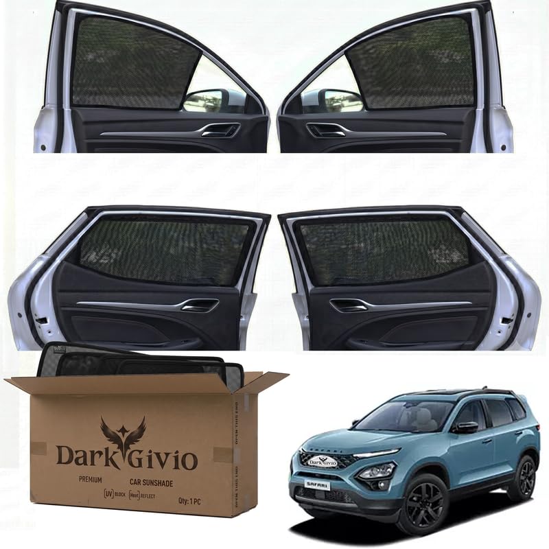 Image of Car Window Sun Shade Protector for Safari 2023 | Exact Fit Non-Magnetic Half Cut Sunshade (Set of 4 /6) | UV Blocker Side Window Car Curtains & Interior Accessory