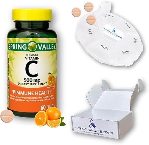 Vitamina C masticable - Spring Valley 500 mg 60 tabletas (paquete de 1) Set con estuche Fusion Shop Store Week (1)