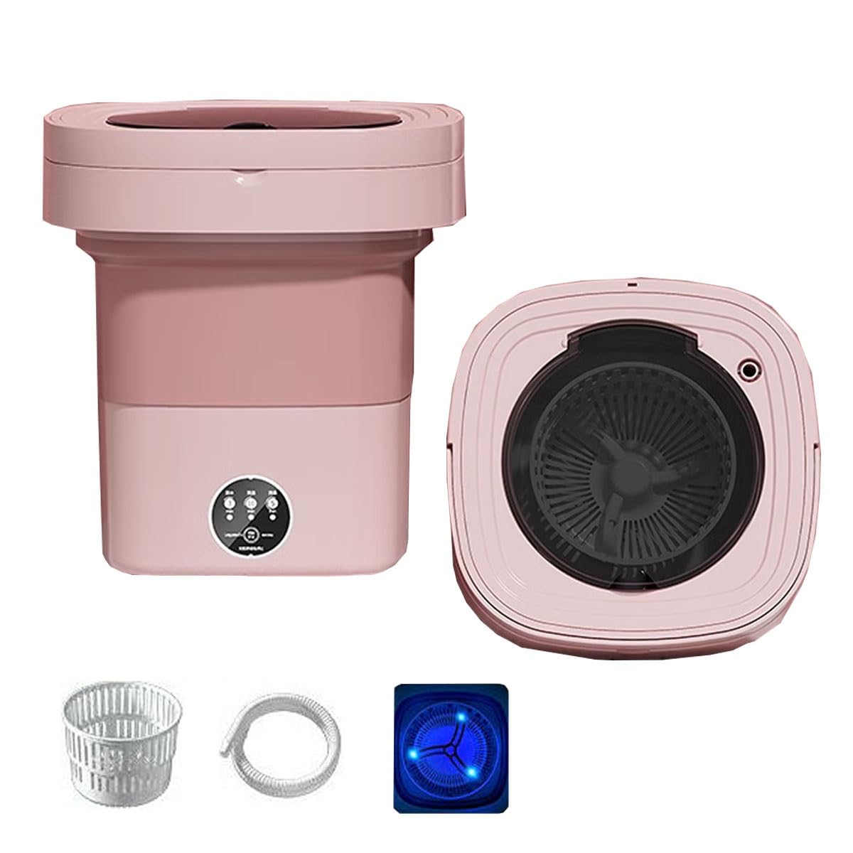 Portable Washing Machine 14L Upgraded Large Capacity Washer 2 In 1 Apartment Washers 7.5x7.5x11in Foldable Washers Space Saver For Cleaning Sock, Underwear(Pink)