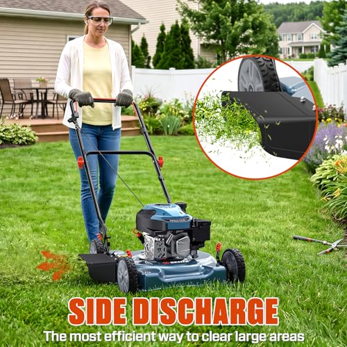 Image of SENIX 144 cc Gas Lawn Mower, 20 inch 4-Cycle Push Mower, Side Discharge, 5 Position Cutting Height Adjustment, Low Noise & Fuel-Efficient for Lawn, Yard and Garden (LSPG-L5)