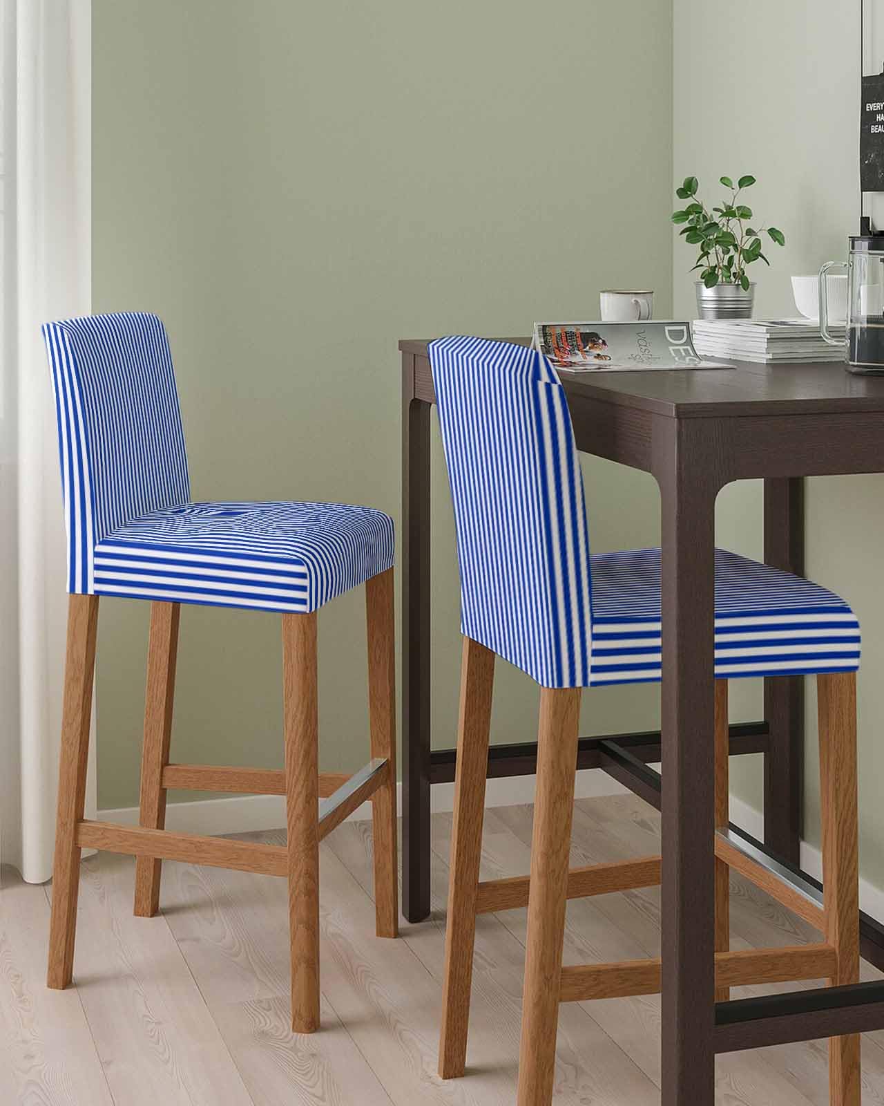Navy Blue Stripe Bar Stool Chair Covers Set of 4 with Back,Stretch Barstool Slipcovers Washable,Modern White Vertical Striped Geometric Pub Counter Height/Swivel/Cafe/Dining Room Chairs Seat Cover