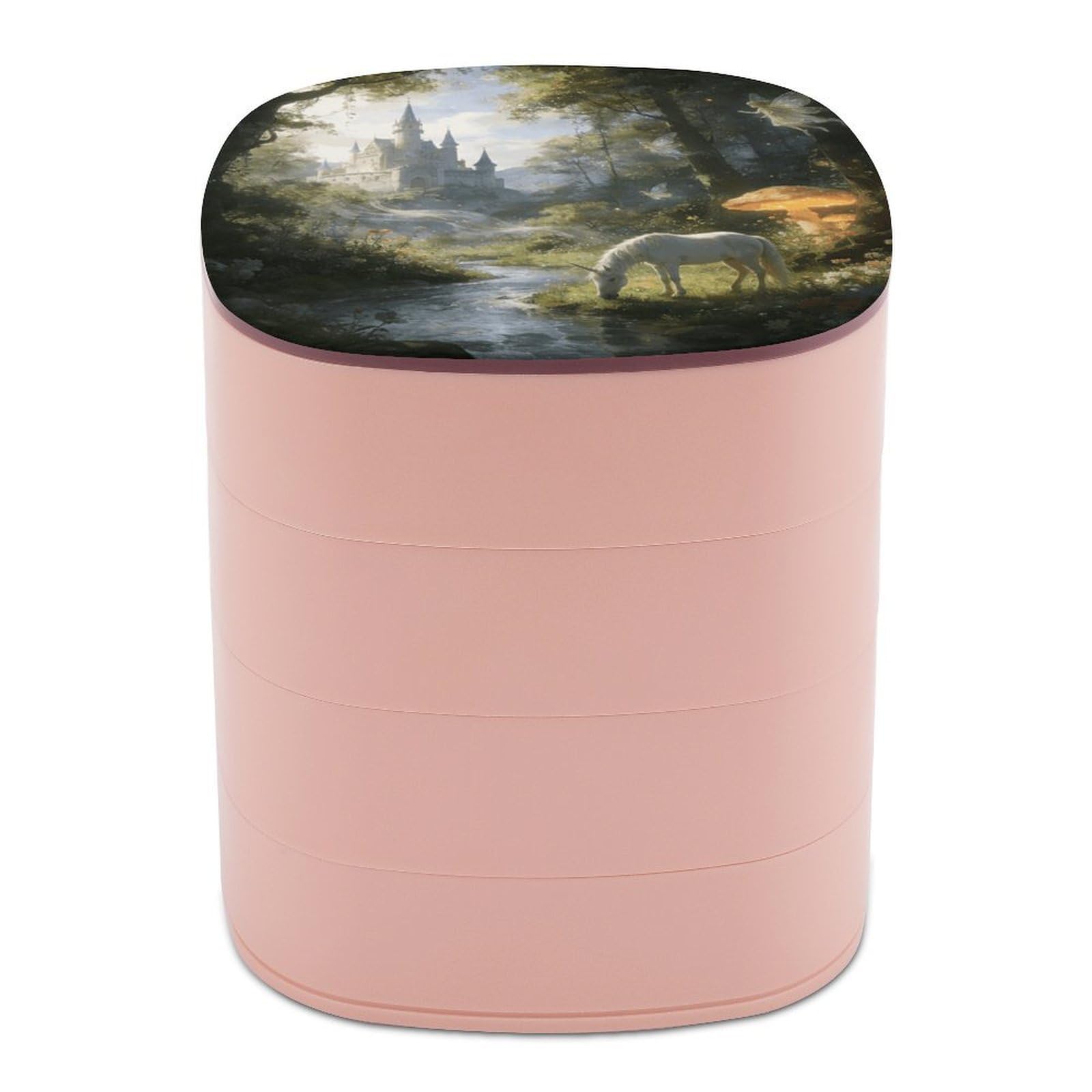 LZQPOEAS Forest Fairy Castle Jewelry Box Women Jewelry Organizer Travel Jewelry Case Cute Necklace Ring Storage Organizer 4-Layer Rotating Jewelry Tray Case with Mirror for Bracelets