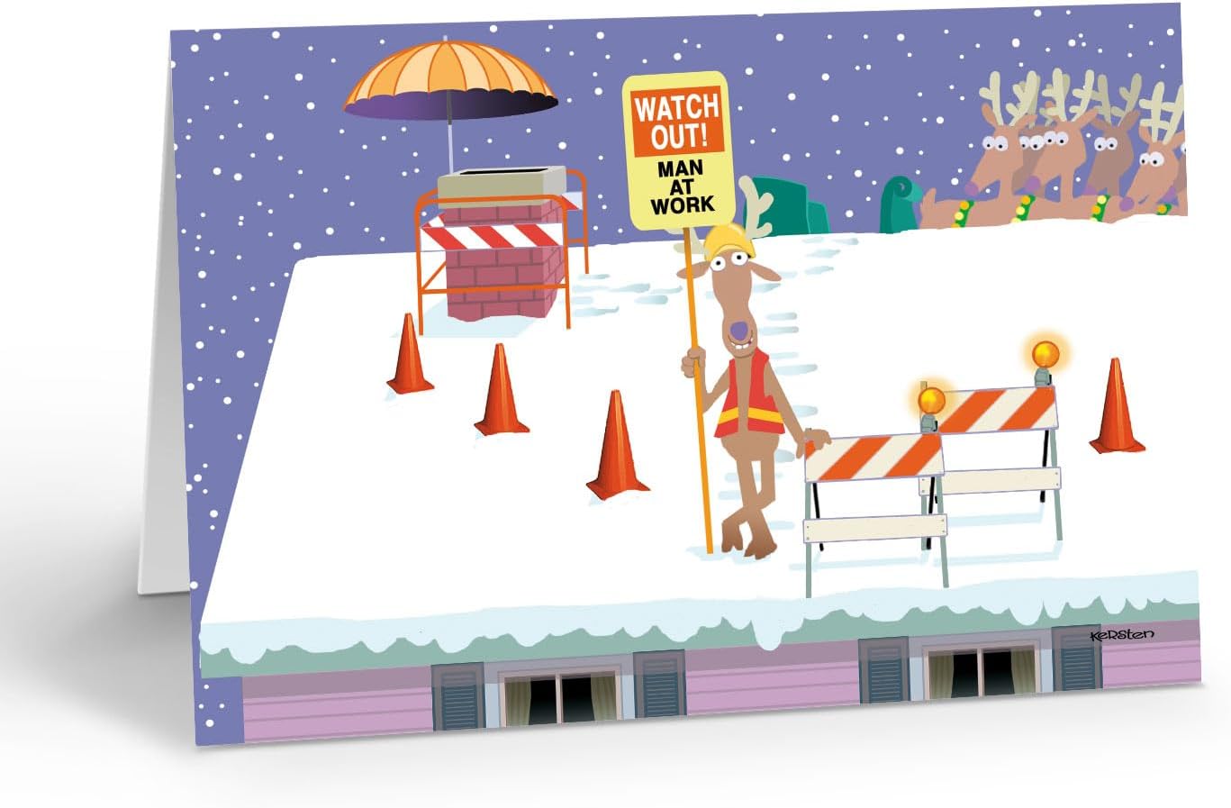 Stonehouse Collection Custom Construction Christmas Card, Personalized Funny Santa Reindeer Design, 24 Cards with Envelopes, A6 Size (Personalized)