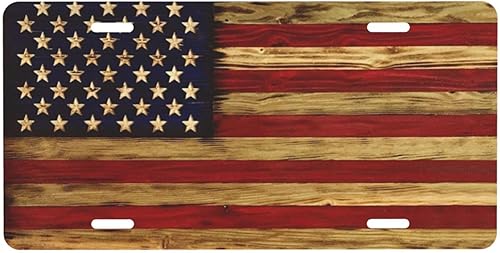 Placas de matrícula para la parte delantera del automóvil, bandera de Estados Unidos, placa de matrícula de madera vintage, aluminio para decoración