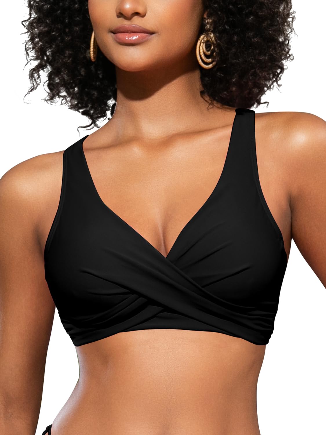 SHEKINI Top de Bikini para Mujer con Espalda Abierta Plisada Cruzada Push Up Cuello en V Ajustable Ropa de Playa