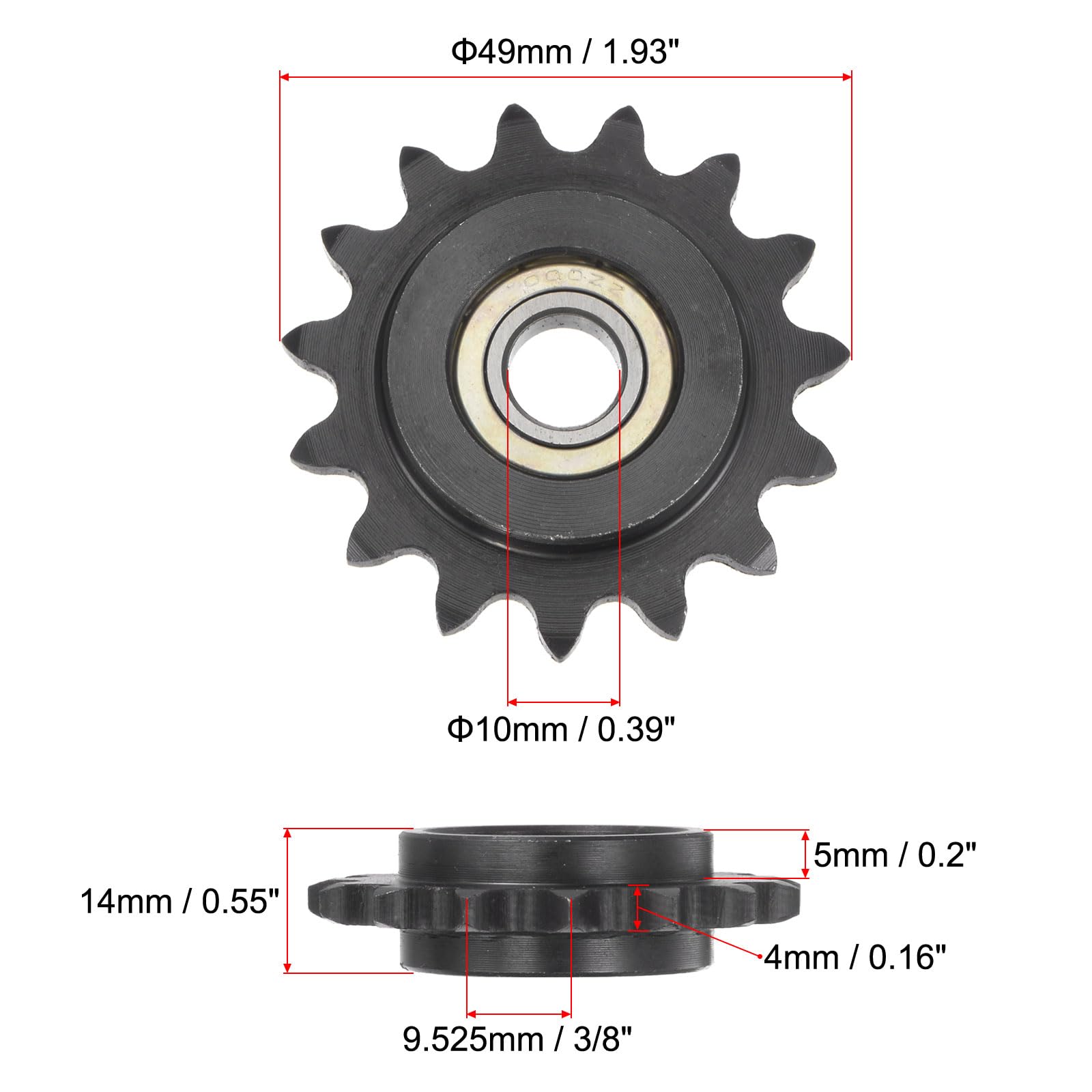 uxcell #35 Chain Idler Sprocket, 10mm Bore 3/8" Pitch 15 Tooth Sprocket Tensioner, C45 Carbon Steel 35 Roller Chain Sprocket with Bearing for ISO 06C Chain, 2Pcs — Amazon image 2