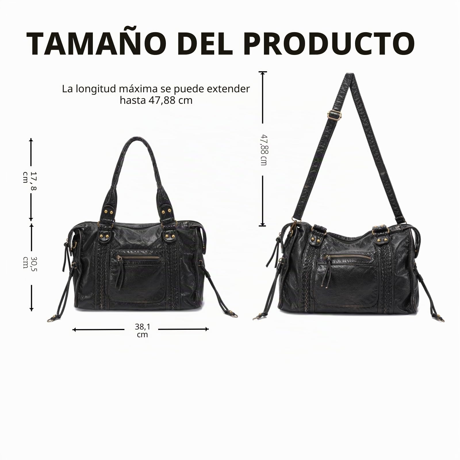 JOLLQUE Bolso cruzado con remaches para mujer, bolso de mano grande retro de cuero lavado, bolso de hombro vintage Y2K de verano