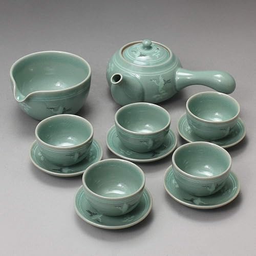 Miniatura 2 de Grúa de porcelana de celadón de estilo coreano, diseño de nube de pájaro, ceremonia de té, juego de regalo completo de servicio de cerámica de 11.8