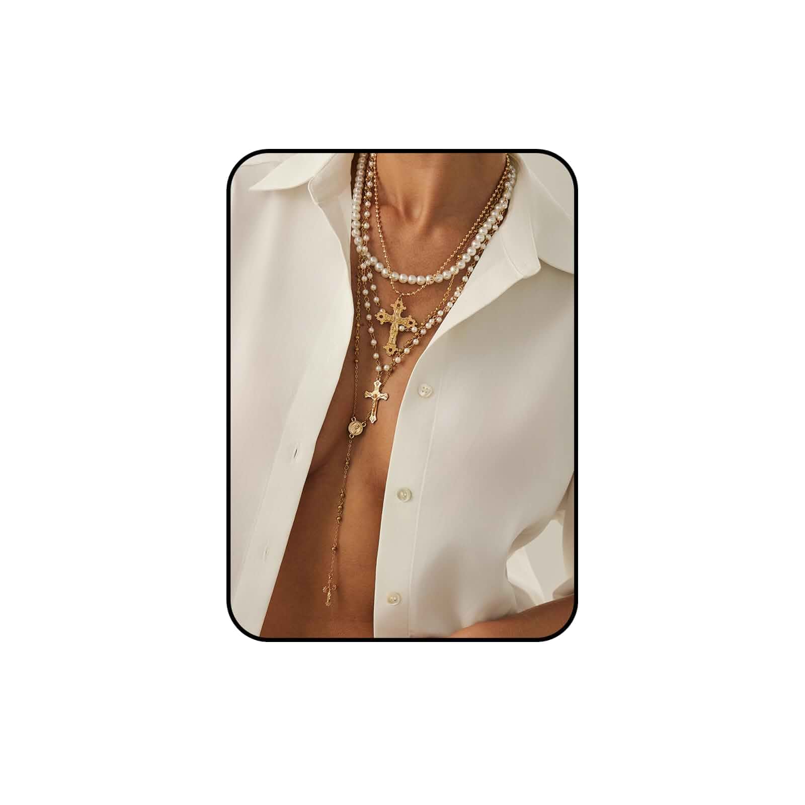 Layered Cross Necklace Set for Women Men – Multi Chain Gold Silver Cross Pendant Jewelry with Rhinestone Accents, Vintage Punk Gothic Style Jewelry Gifts