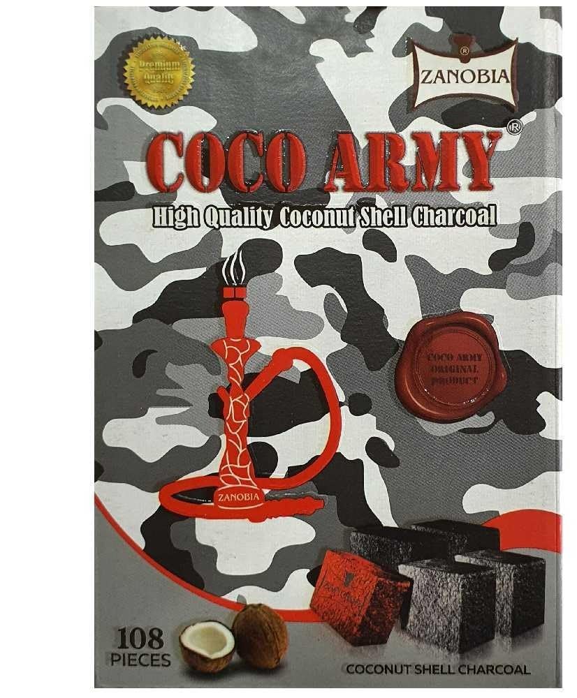 Zanobia Charcoal: Coco Army Grey Hookah Coals, 108 Pieces