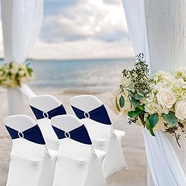 Maiangel Spandex Chair Sashes Bands 50PCS Stretch Chair Ties Bows with Buckle Slider for Wedding Party Banquet Decoration (Navy Blue)