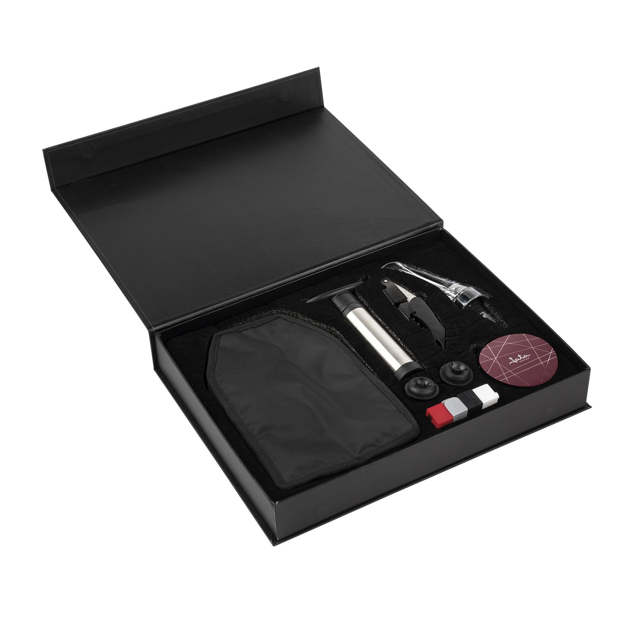JATA HOGAR HVIN2323 - Accessori vino 16 pezzi. Cavatappi, decanter, custodia per raffreddare bottiglie, tappi, marcatori di tazze, pompa per vuoto e versatori. Ideale come regalo