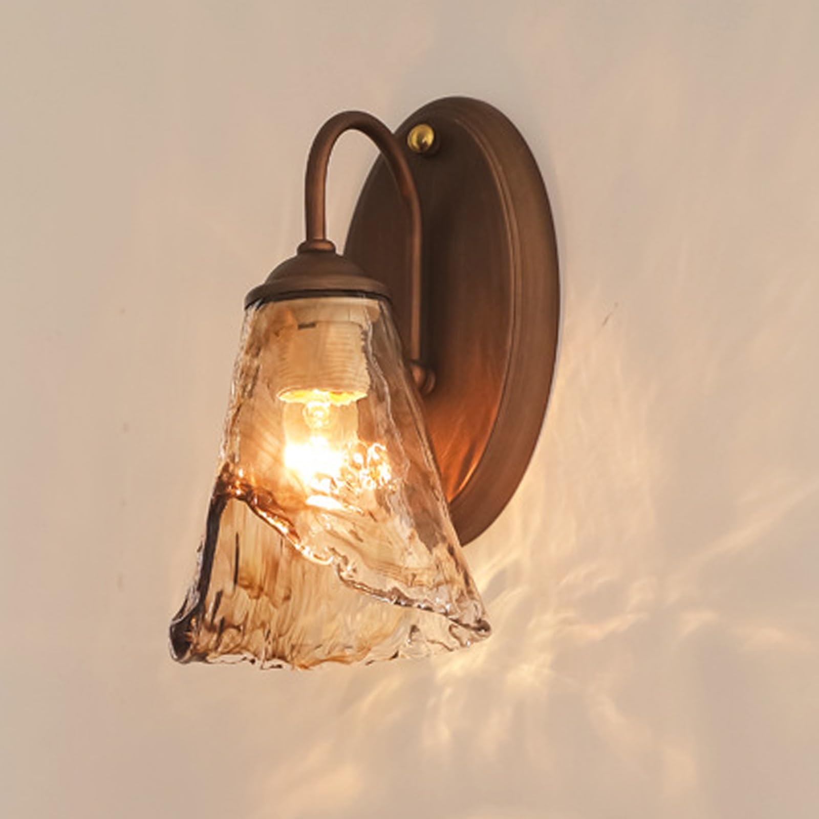 SXWNBIFH Vintage Glass Wall Sconce Amber Glass Lampshade Wall Mounted Light, Metal Wall Lamp, 1-Light Wall Lighting Fixtures for Coffee Shops Bedside Bedroom, E27 Socket