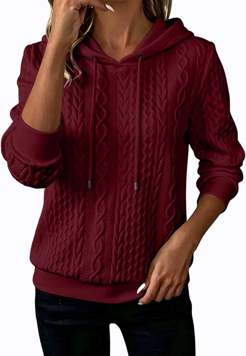 Lmdudan Women's Cable Knit Hoodie Textured Pullover Sweatshirt for Fall