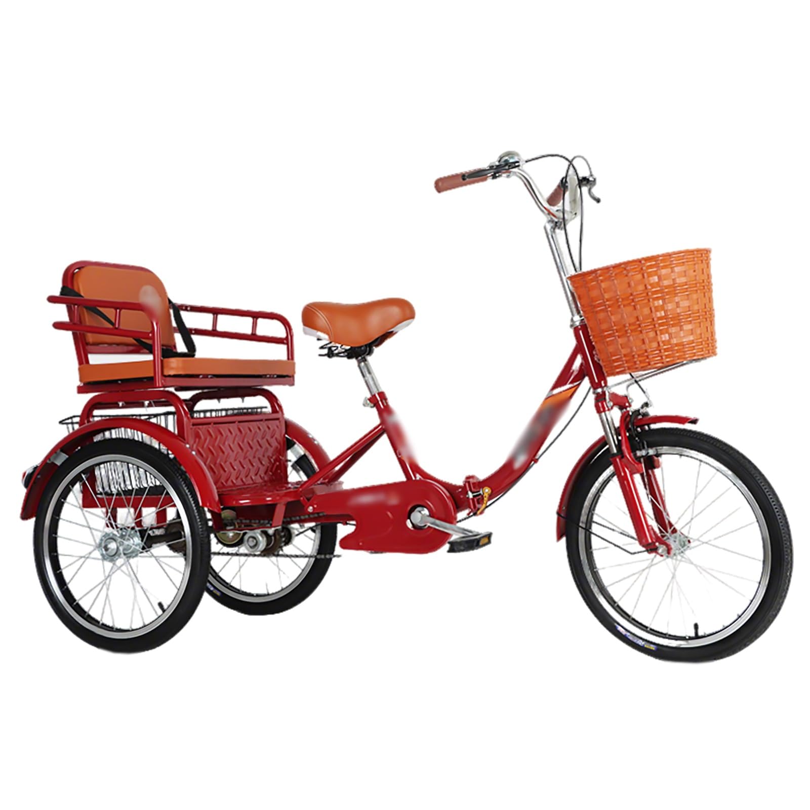 Srnsaeb Men's Red Comfortable Adult Tricycles For Single Speed With Complete Accessories, Couple/Parent Child Tandem Bike To Exercise/Shopping/Riders/Picnic, Adjustable Height 3 Wheel Bicycle(Red)