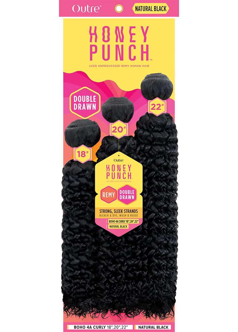 Outre Honey Punch 100% Unprocessed Remi Hair - Boho 4A Curly 10”12”14" (NATURAL)