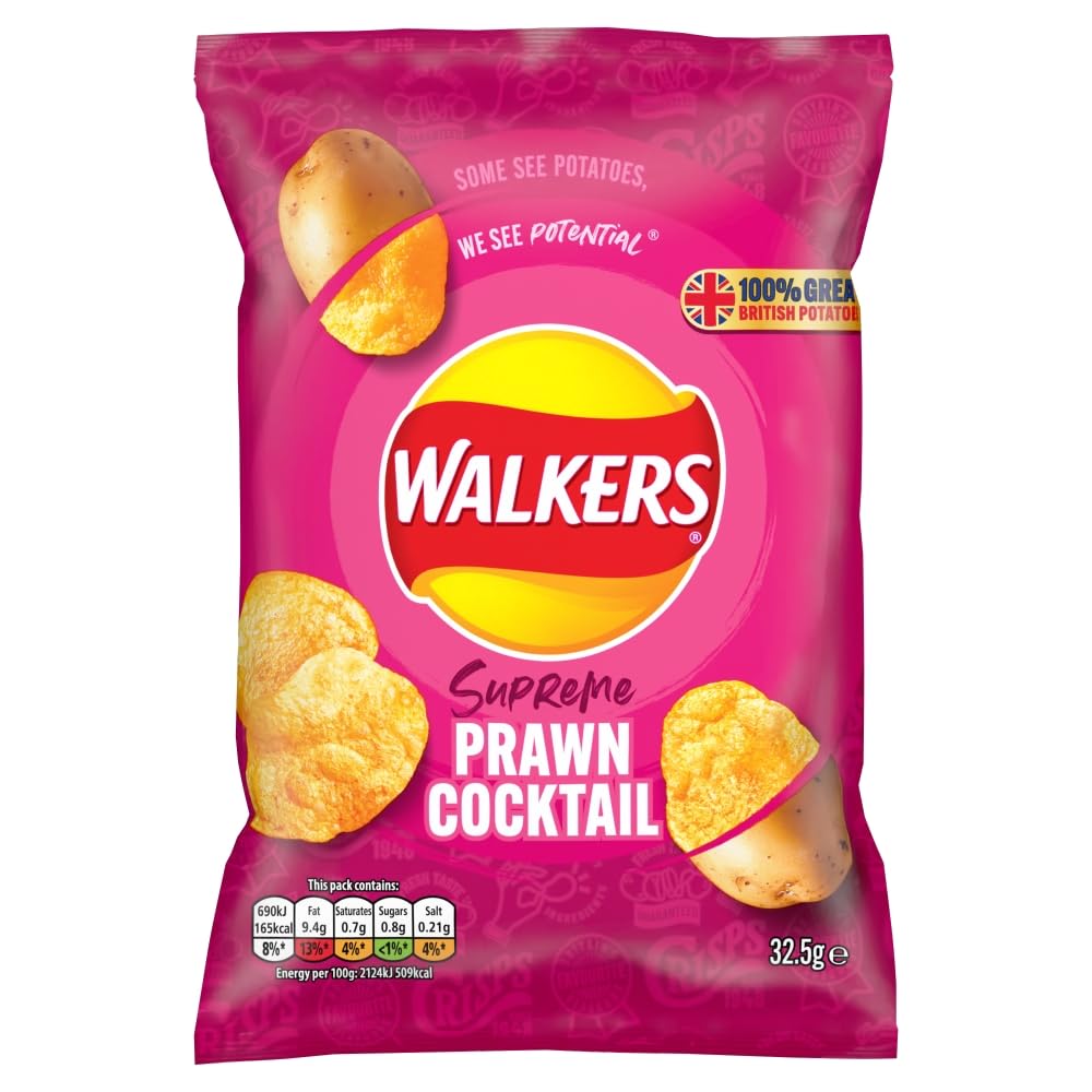 Walkers Prawn Cocktail Crisps Box, 32.5 g (Pack of 32)