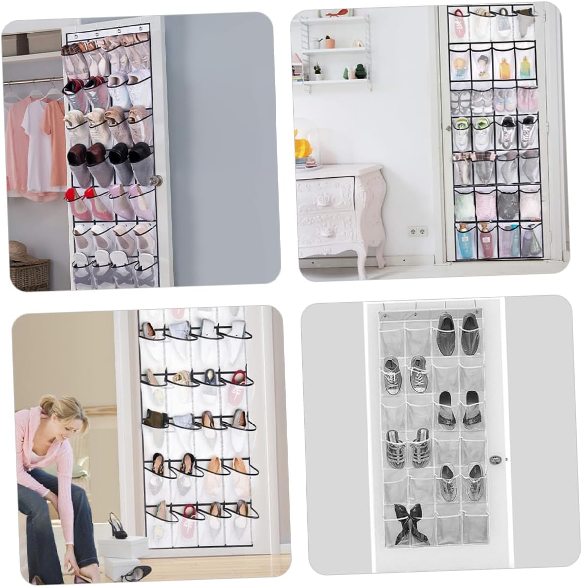 Door Shoe Organizer Bag 28-Compartment White Mesh Hanging Storage for Home Entryway Multi-functional Door Storage Solution for Shoes Hats Accessories