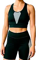 Conjunto Feminino de Academia Fitness Top Short Zero Transparência Alta Compressão 2 Bolsos Legging