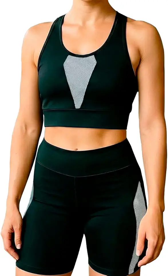 Conjunto Feminino de Academia Fitness Top Short Zero Transparência Alta Compressão 2 Bolsos Legging