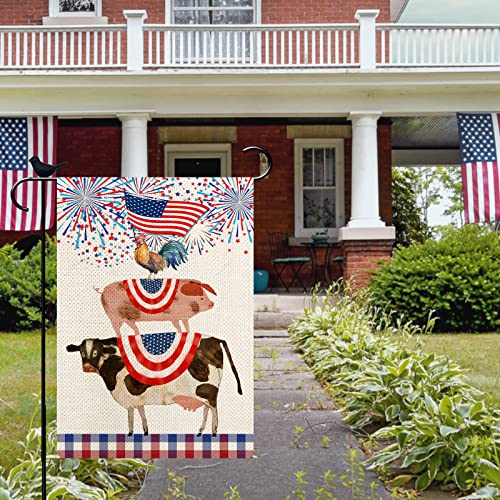 Patriotic 4Th Of July Farm Garden Flag, Stars Stripes Chicken Pig Cow Double Sided Independence Day Memorial Day Yard Welcome Outdoor Decor 12.5X18 In #TOP1