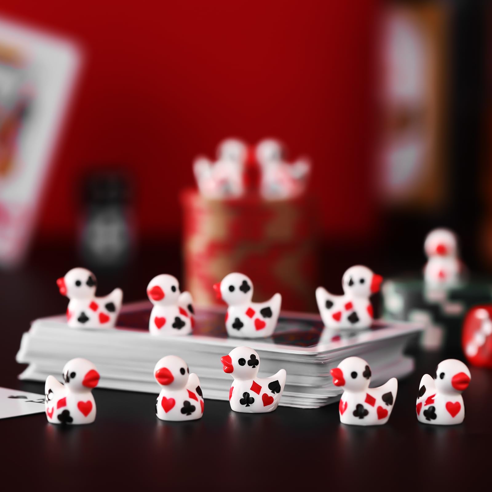 Soulchen 50 Pcs Mini Casino Resin Ducks Bulk Tiny Poker Ducks Casino Party Gifts Little Small Animals Miniature Figurines Charms Poker Chip Ornament for DIY Cake Decor Theme Birthday Party Gift
