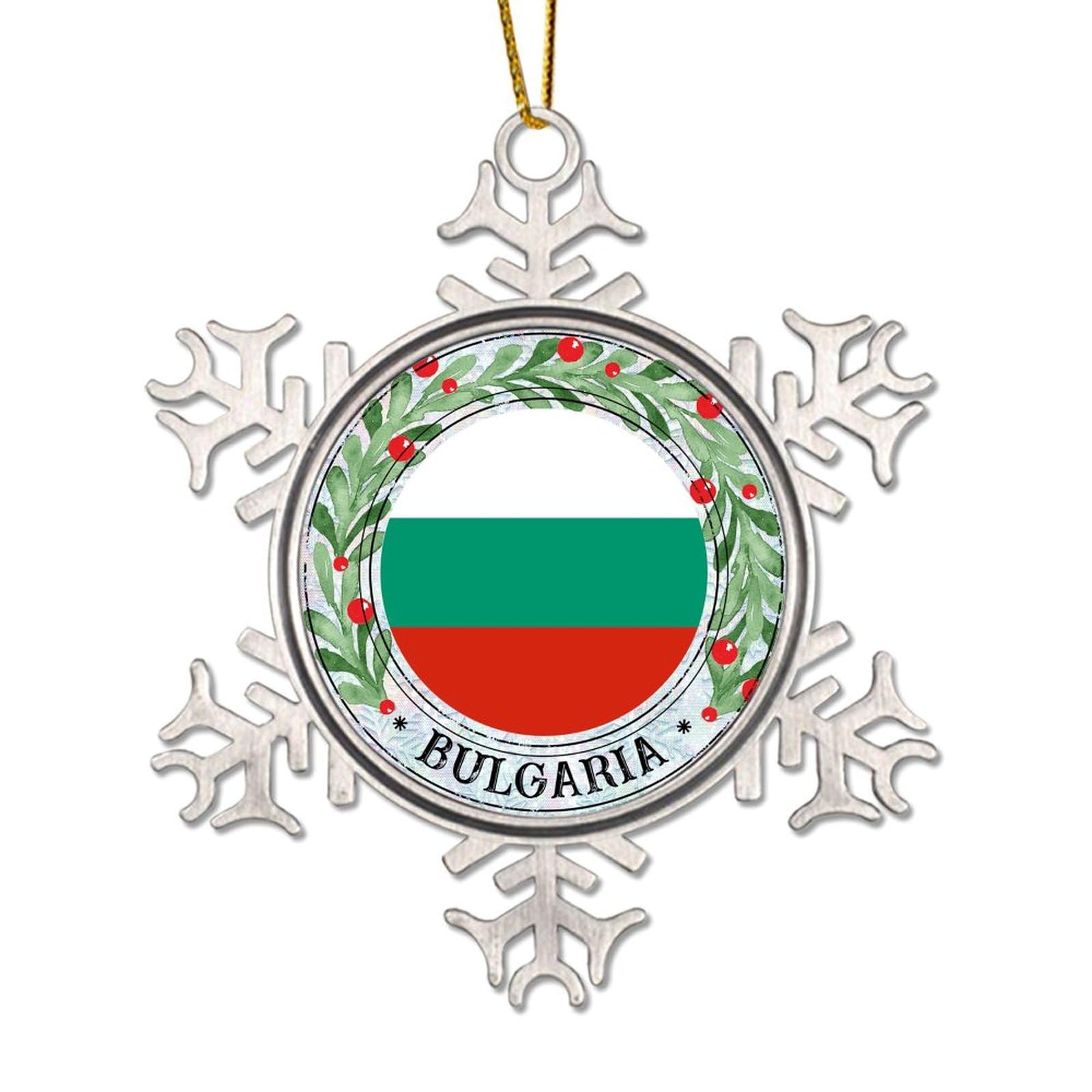 Bulgaria Flag Wreath Christmas Tree Ornaments Travel Theme Bulgaria Ornaments Xmas Snowflake Hanging Frames Xmas Snowflake Pendant for Home Decor Custom Graduation Travel Gifts