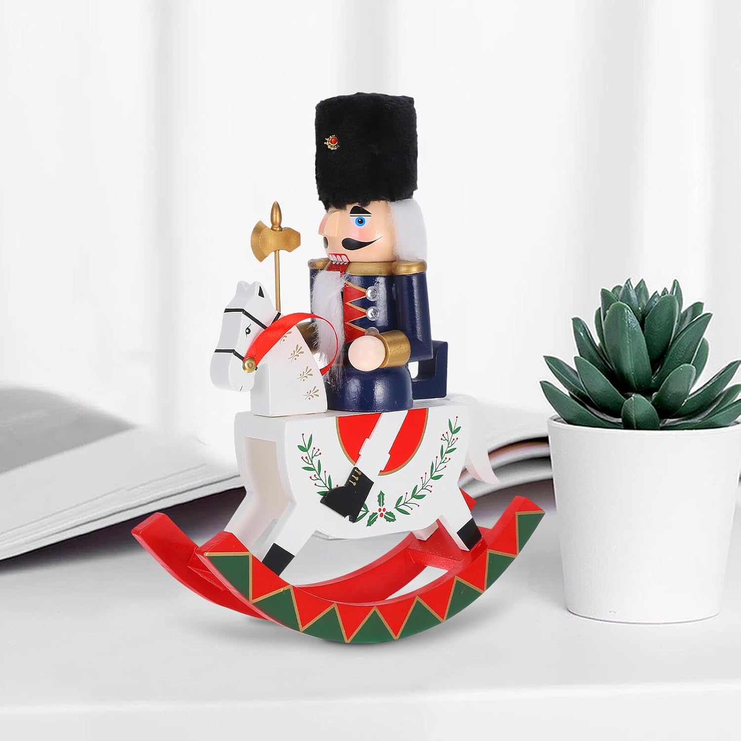 Wooden Nutcracker Figurine Christmas Nutcracker Horse Tabletop Decor Holiday Shelf Decoration Ornament