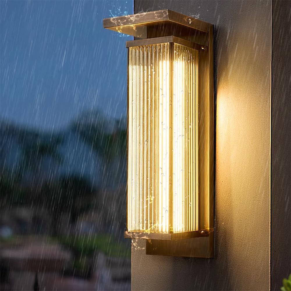 SMCCYYSD ContemporaryOutdoor Brass Wall lamp LED Electric Simplicity Waterproof Balcony Hallway Courtyard Villa Gate Hotel Corridor Lamp (E H56CM Electric)