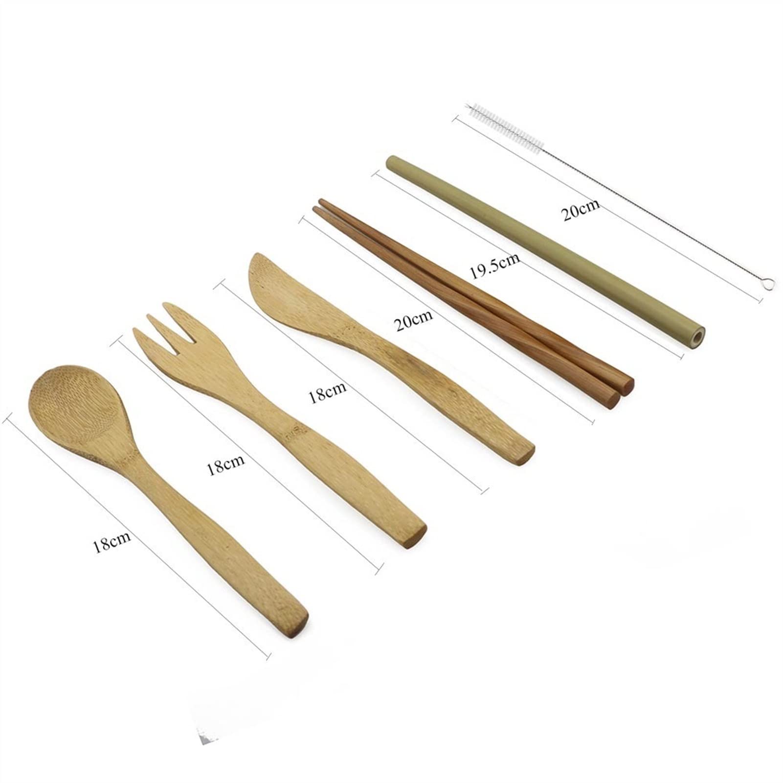 Ensemble de Couverts en Bois de fête 7 pièces avec Couteau, Fourchette, cuillère, Sac en Tissu de Paille de Bambou pour hôtel, Bar, Maison, fête exceptionnelle