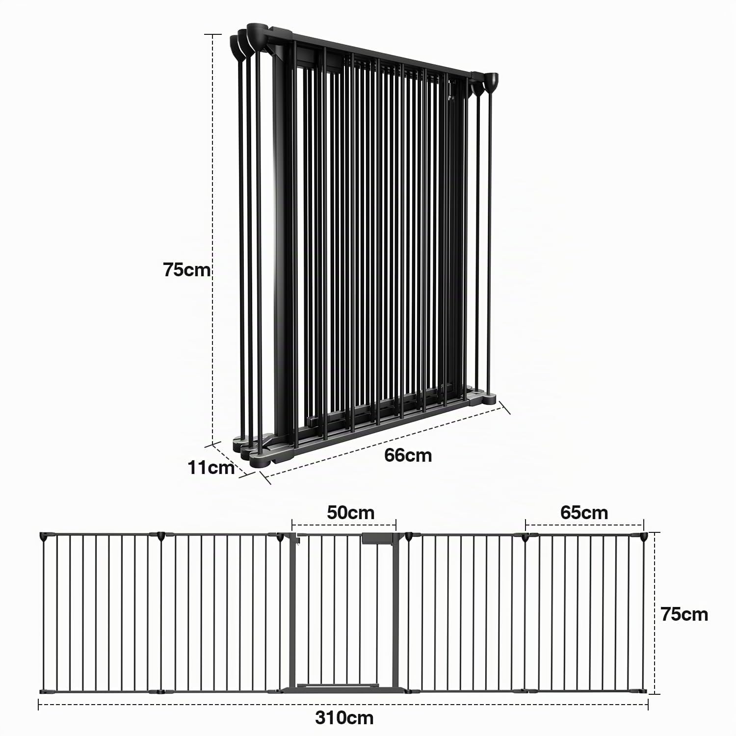 Sonnewelt Barrera Seguridad niños Escalera 310 cm, Valla Seguridad Infantil 5 Piezas, Vallas para Perros, Rejilla de protección para Chimenea, Barrera para niños y Mascotas, Color Negro