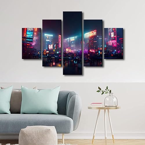 Miniatura 4 de Lienzo decorativo para pared de sala de estar, lienzo Cyberpunk, decoración de pared de 5 paneles, decoración de pared para el hogar, dormitorio,