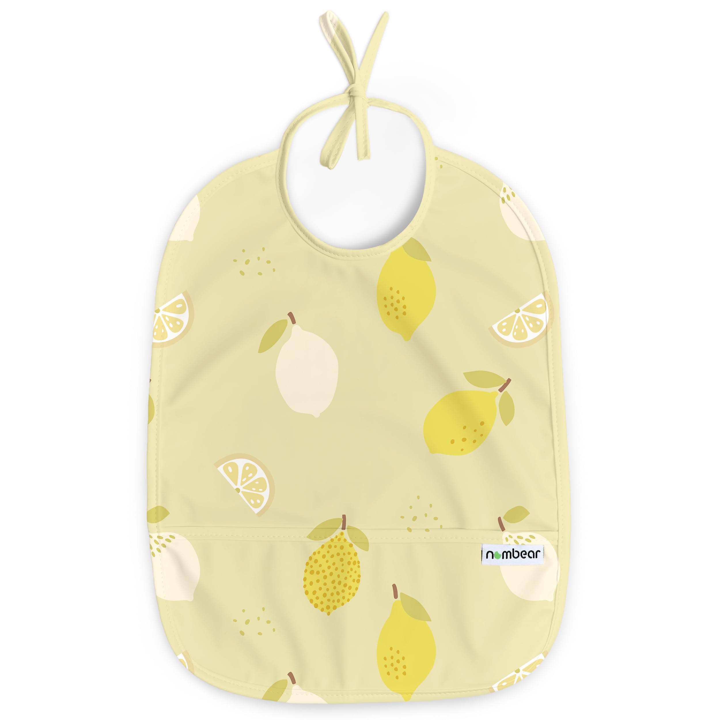 Nombear Easy Wipe Clean Sleeveless Baby Bibs 6-12 Months for Baby Led Weaning - Waterproof Feeding Bibs 12-18 Months,Toddler Food Apron, 1-Pack, Lemons