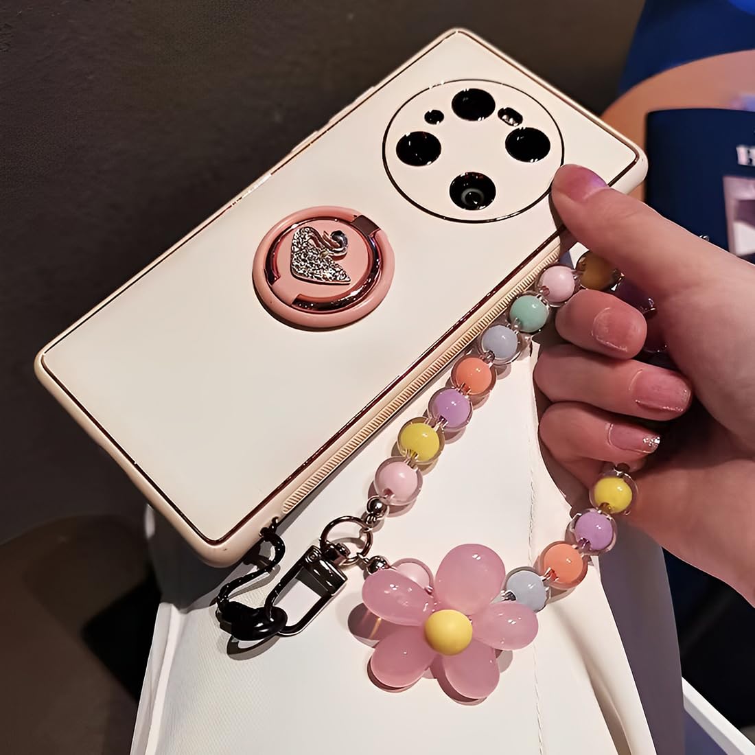 Chaîne de téléphone portable courte avec fleurs, bracelet porte-clés, lanière, perles pour téléphone portable, compatible avec tous les téléphones portables, cordon universel pour téléphone