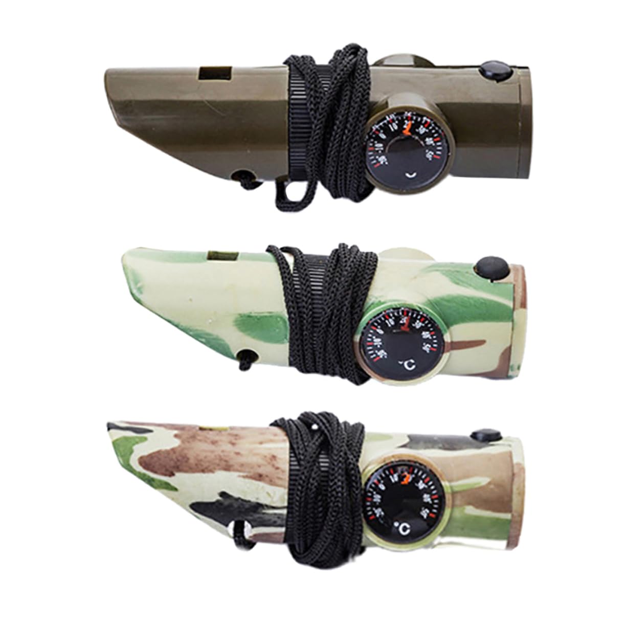 POPETPOP Sifflet De Survie en Plein Air Bac De Rangement Bac Rangement Sifflet De Sécurité Multi-Outils D'extérieur Étain Thermomètre Sifflet d'urgence Sifflet 7 en 1 Abdos