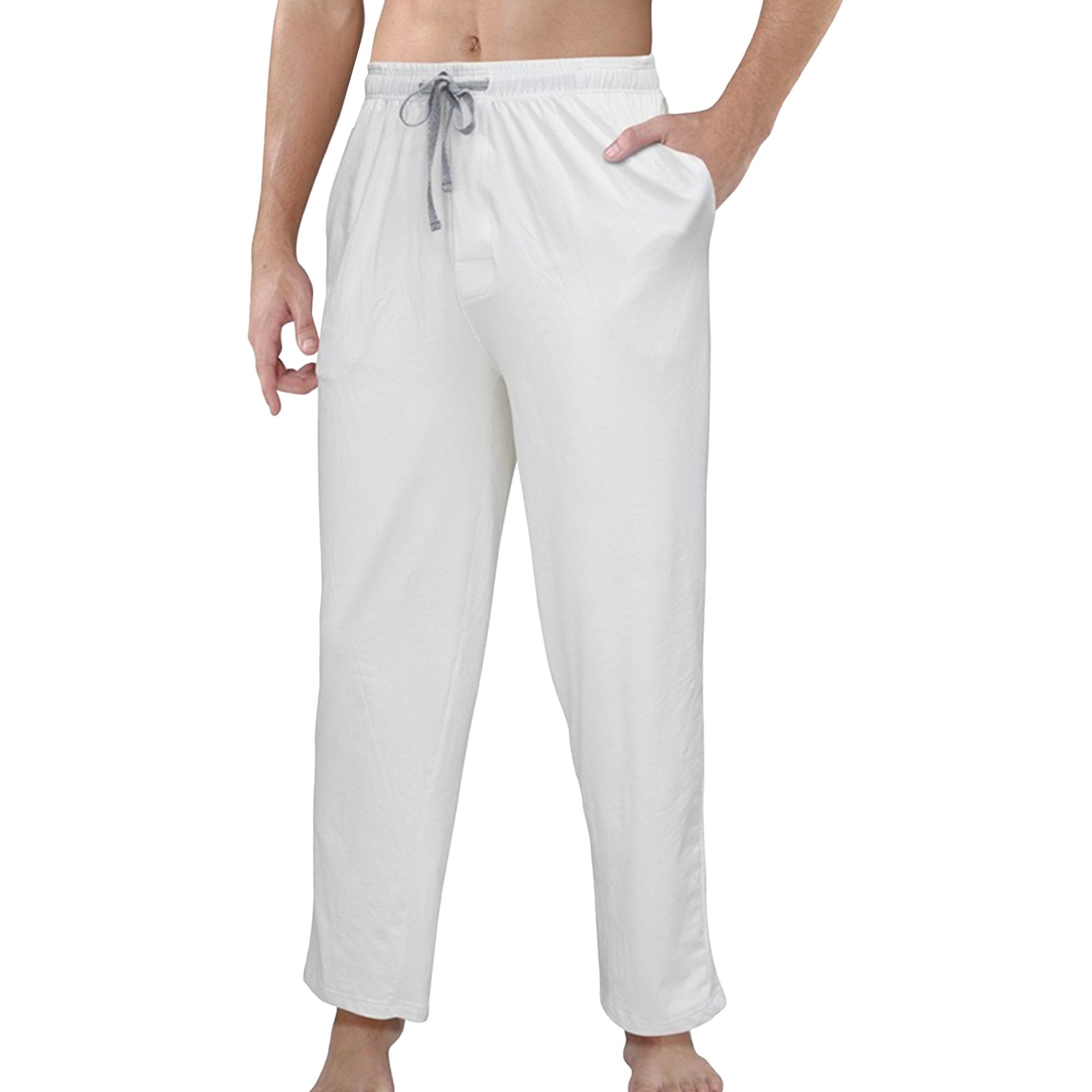 Qolkmuiy-GJ Mens Elastic Waist Jogger Pajamas Cotton Yoga Casual Sweatpants Casual Lightweight Athletic Lounge Pants (White,X-Large)