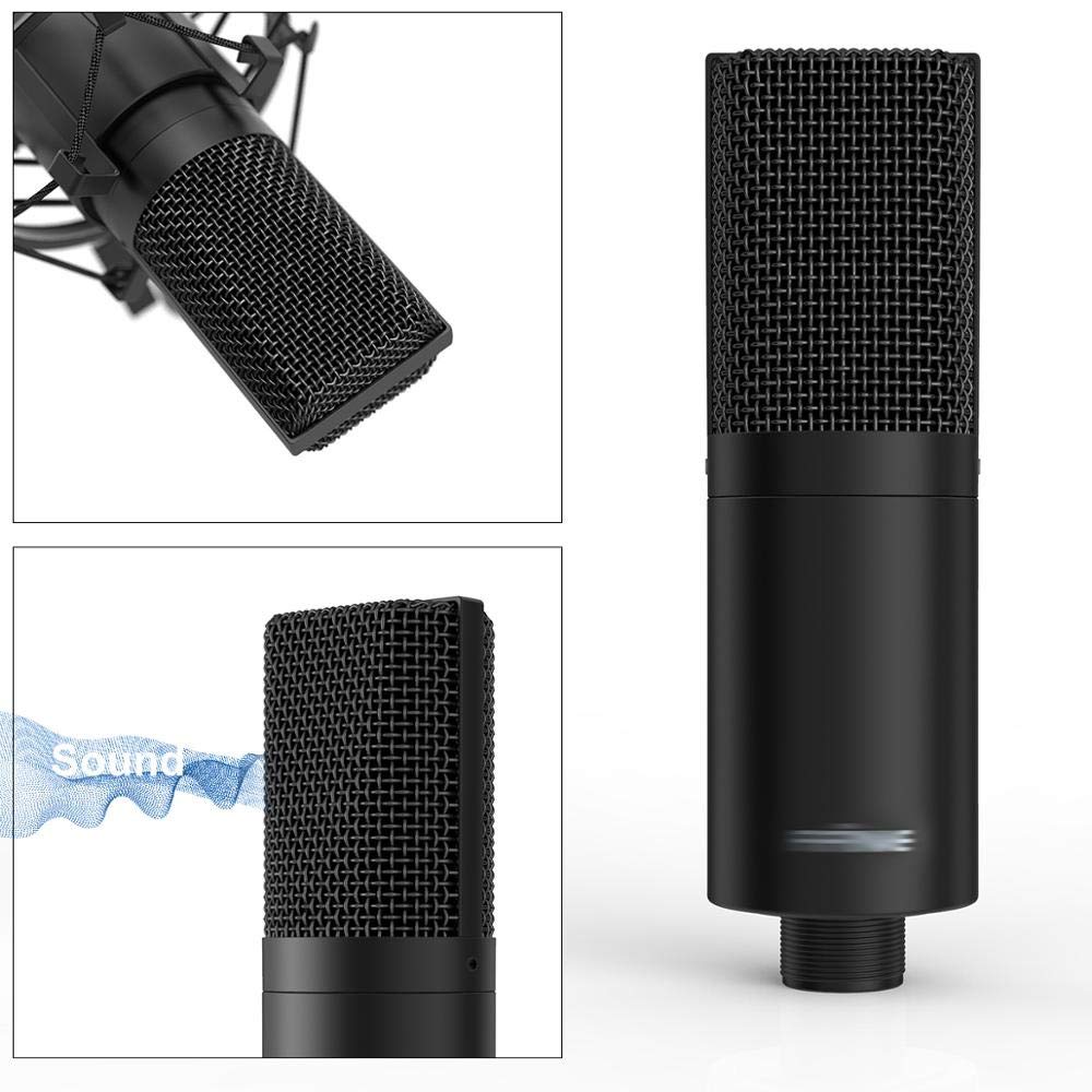 Microfono a condensatore per PC USB con Supporto Antiurto Regolabile per Microfono da Tavolo per Registrazione vocale in Studio