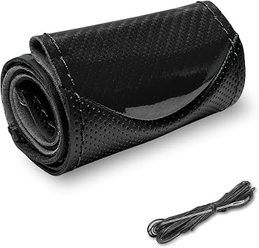 Car Steering Wheel Cover, 14.5-15 Inch Anti-Slip Carbon Fiber Pattern Steering Wheel Protector, Breathable Comfortable Microfiber Leather Wheel Wrap for Most Vehicles Black