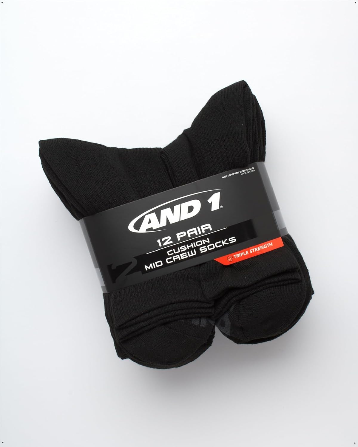AND1 Men's Mid Crew Performance Cushioned Socks (12-Pack) - Image 4