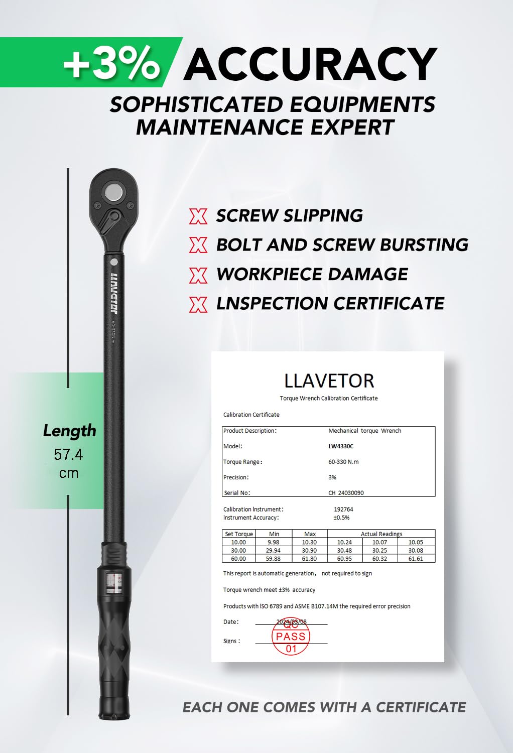 Chiave Dinamometrica 1/2”, 60-330 Nm Chiavi Dinamometriche, 72 Denti Chiave Dinamometrica per Riparazione Auto, Alta Precisione ± 3%