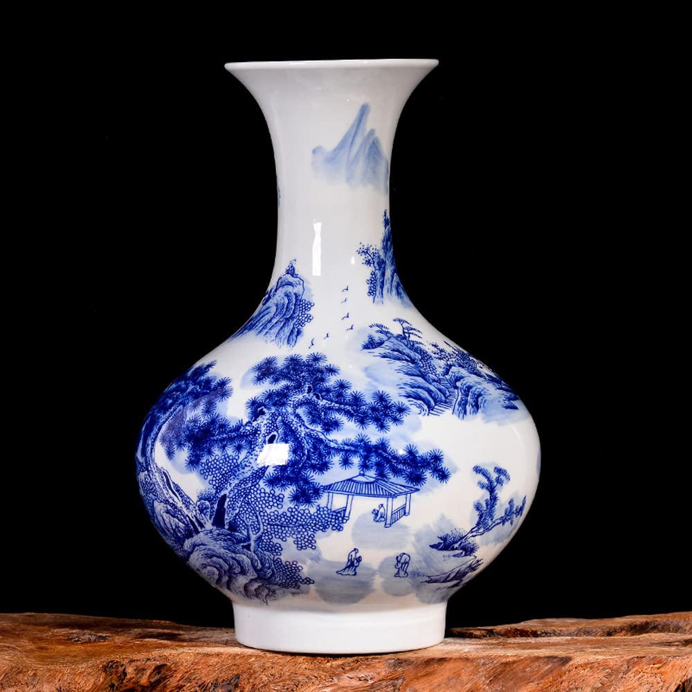 asdchZen Chinoiserie Jingdezhen Porcelain Vases Blue And White Porcelain Landscape Modern Home Living Room Porch Simple Ornaments Decorative Crafts,D