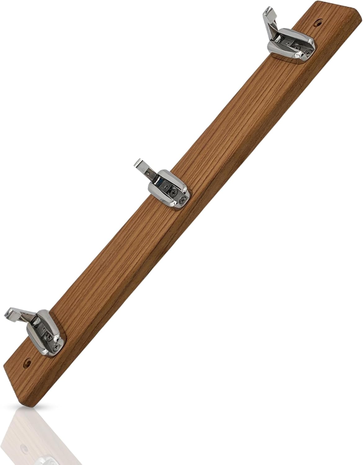 MARINE CITY Hook Rack with Teak Wood Base and 316 Stainless Steel Folding Hooks, Durable and Moisture-Resistant, Ideal for Hats, Coats, Towels, Bags and Perfect for Boats (3 Hook Rack)