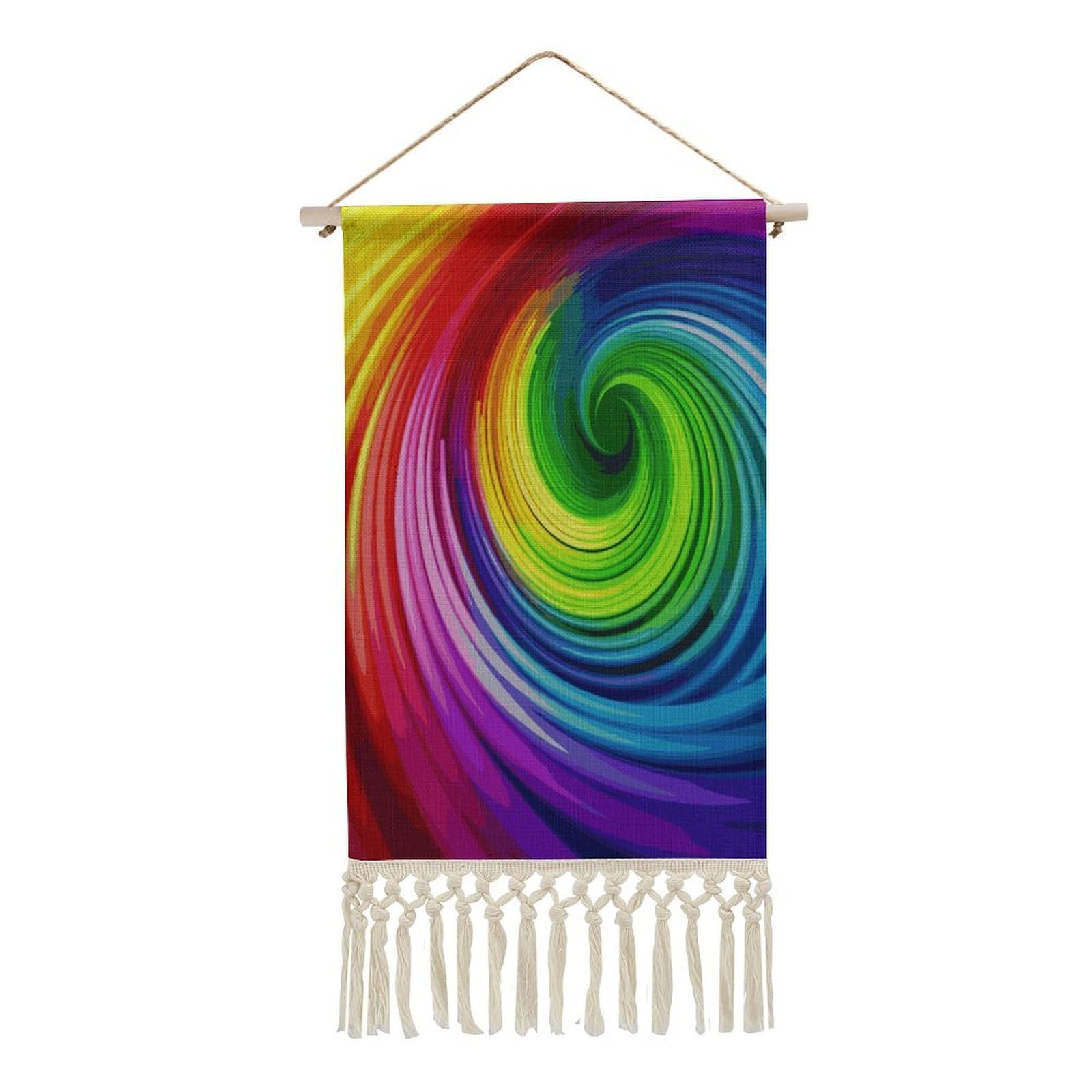 FekiLoot Rainbow Spiral Wall Art Print Decor Art Tapestry with Tassel Cotton Linen Hanging Poster Vintage Aesthetic Wall Art Poster Rustic Wall Art Decor for Home Bedroom Living Room Office