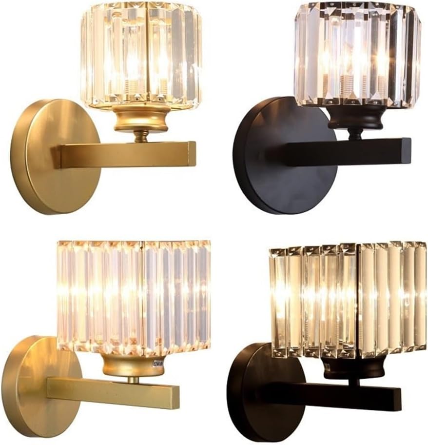 Crystal Wall Lamp Living Room Bedroom board Aisle TV Background Wall Creative Lighting(Color:Black)